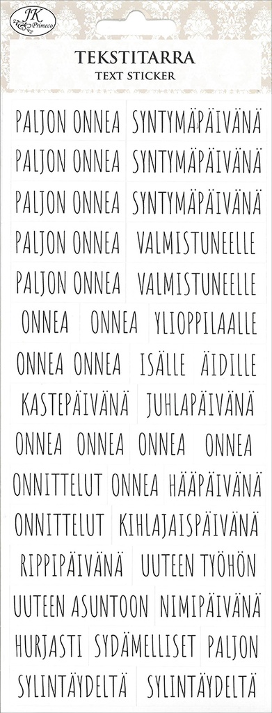 Tekstitarra Onnittelut valkoinen