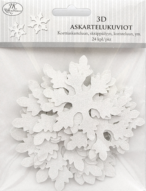 3D-askartelukuviot Lumihiutale valkoinen 24kpl