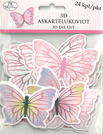 3D-askartelukuviot Perhoset pinkki 24kpl