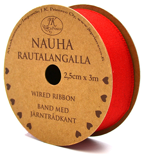 Nauha rautalangalla 2,5cm x 3m punainen