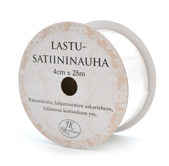 Lastusatiininauha 4cm x 25m valkoinen