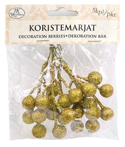 Koristemarjat glitter kulta 5kpl