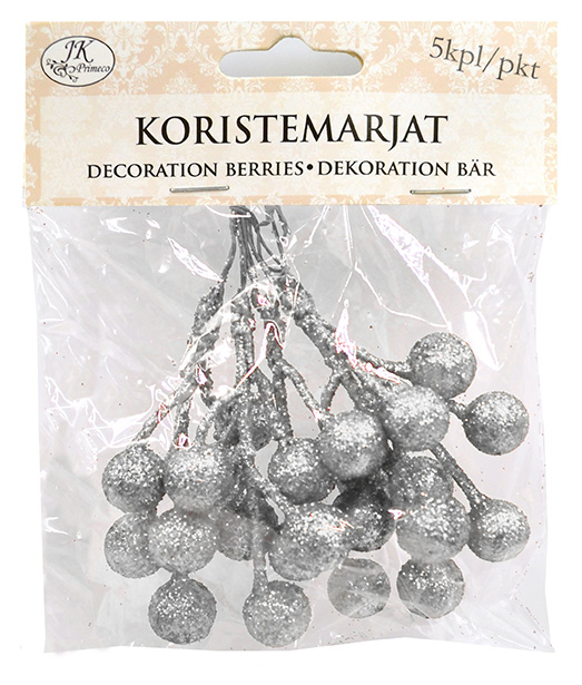 Koristemarjat glitter hopea 5kpl