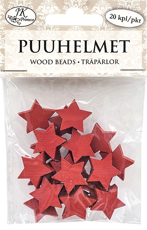 Puuhelmet 2cm Tähti punainen 20kpl