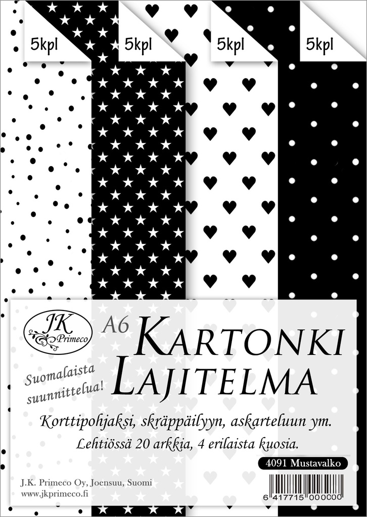 Kartonkilajitelma A6 Mustavalkoinen 20ark