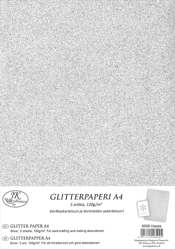 Glitterpaperi A4 hopea 5kpl