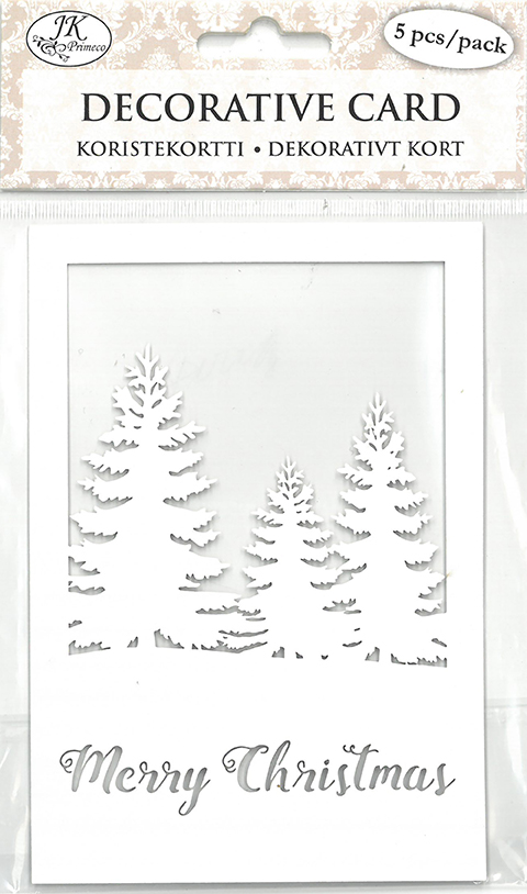 Decorative card Christmas text and trees white 5pcs