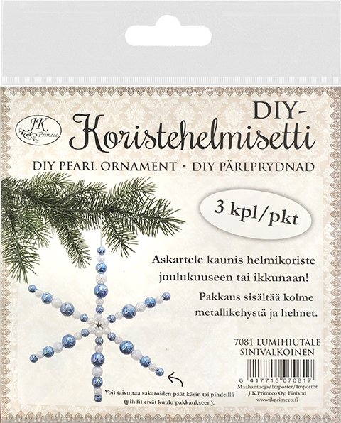 DIY-Koristehelmisetti Lumihiutale sinivalkoinen 3kpl