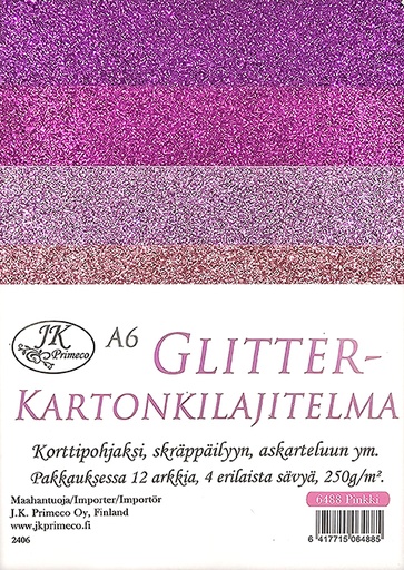 [6488] Glitterkartonkilajitelma A6 pinkki 12ark