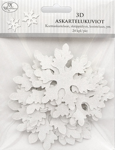 [2974] 3D-askartelukuviot Lumihiutale valkoinen 24kpl