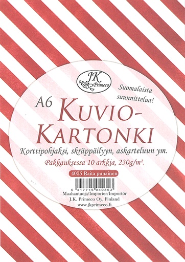 [4035] Kuviokartonki A6 Raita punainen 10ark