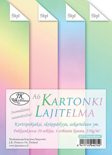 [4075] Kartonkilajitelma A6 Sateenkaari 20kpl