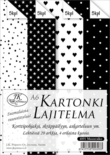 [4091] Kartonkilajitelma A6 Mustavalkoinen 20ark