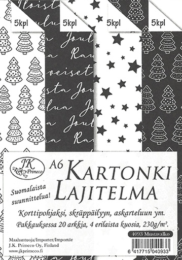 [4093] Kartonkilajitelma A6 Joulu mustavalkoinen 20ark