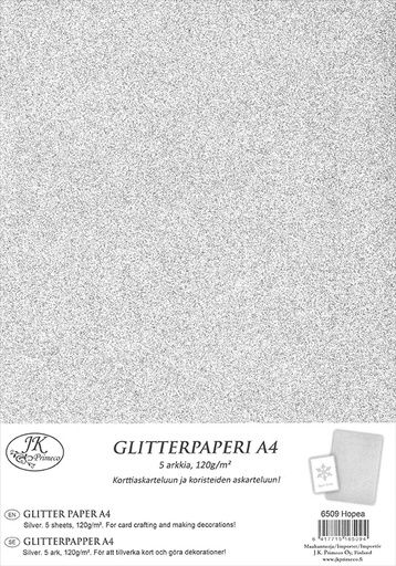 [6509] Glitterpaperi A4 hopea 5kpl